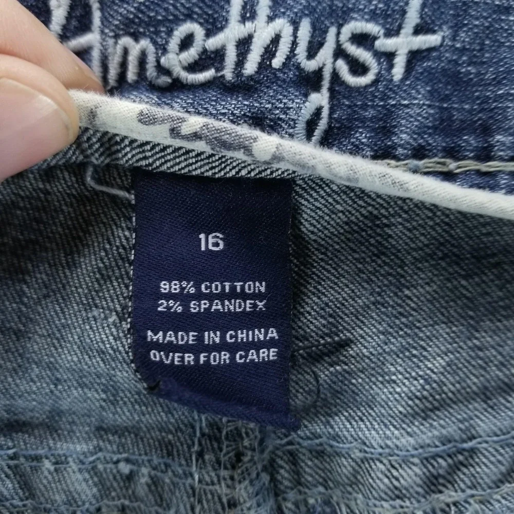 Amethyst Jeans Womens 16 Blue Bootcut Low Rise Distressed Stretch Embroidered - Picture 5 of 10